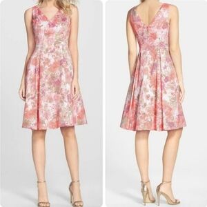 Adrianna Papell Jacquard Sleeveless V-Neck Fit & Flare Dress Cocktail Size 8 EUC